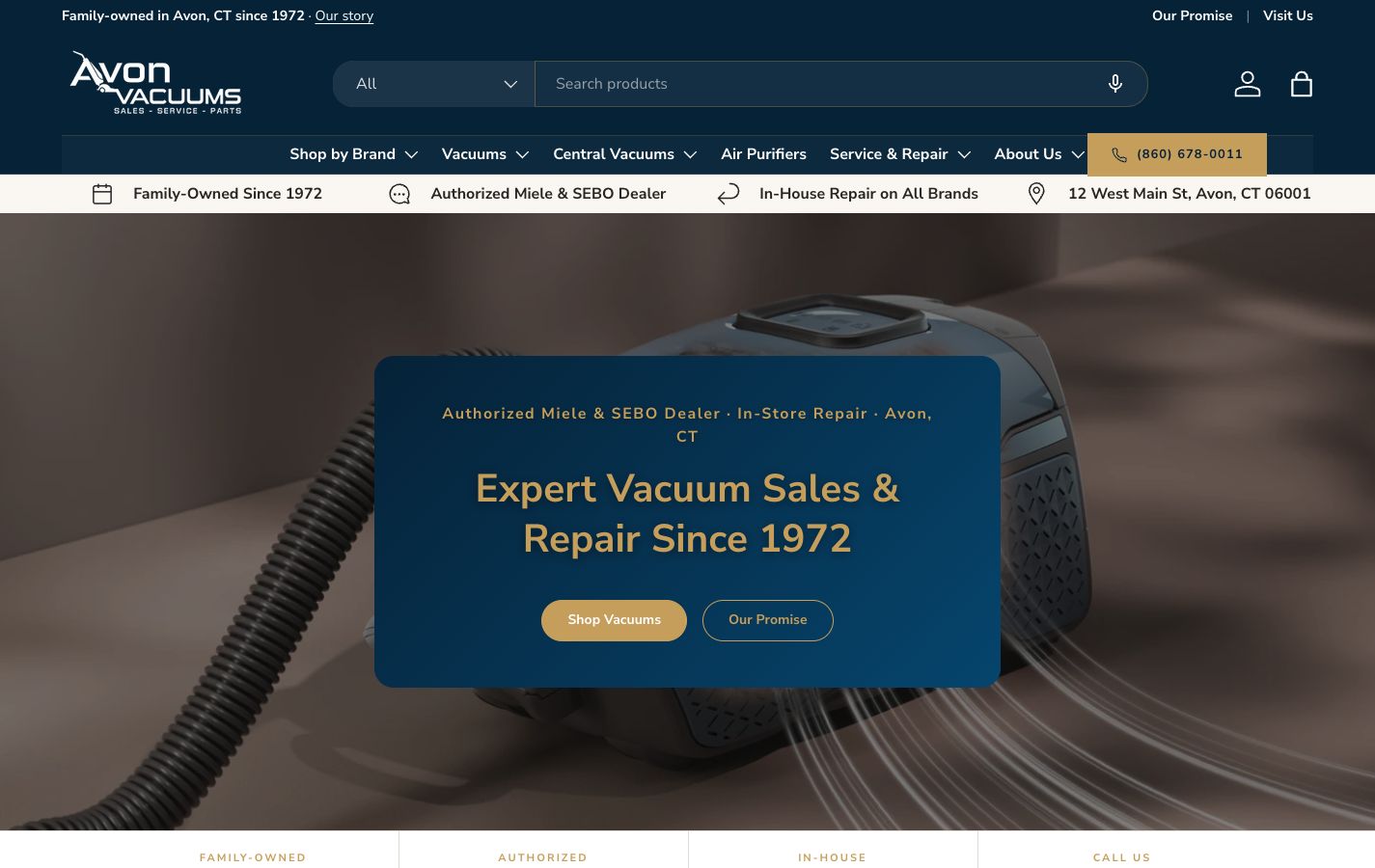 Existing Avon Vacuums website screenshot from Davar’s portfolio