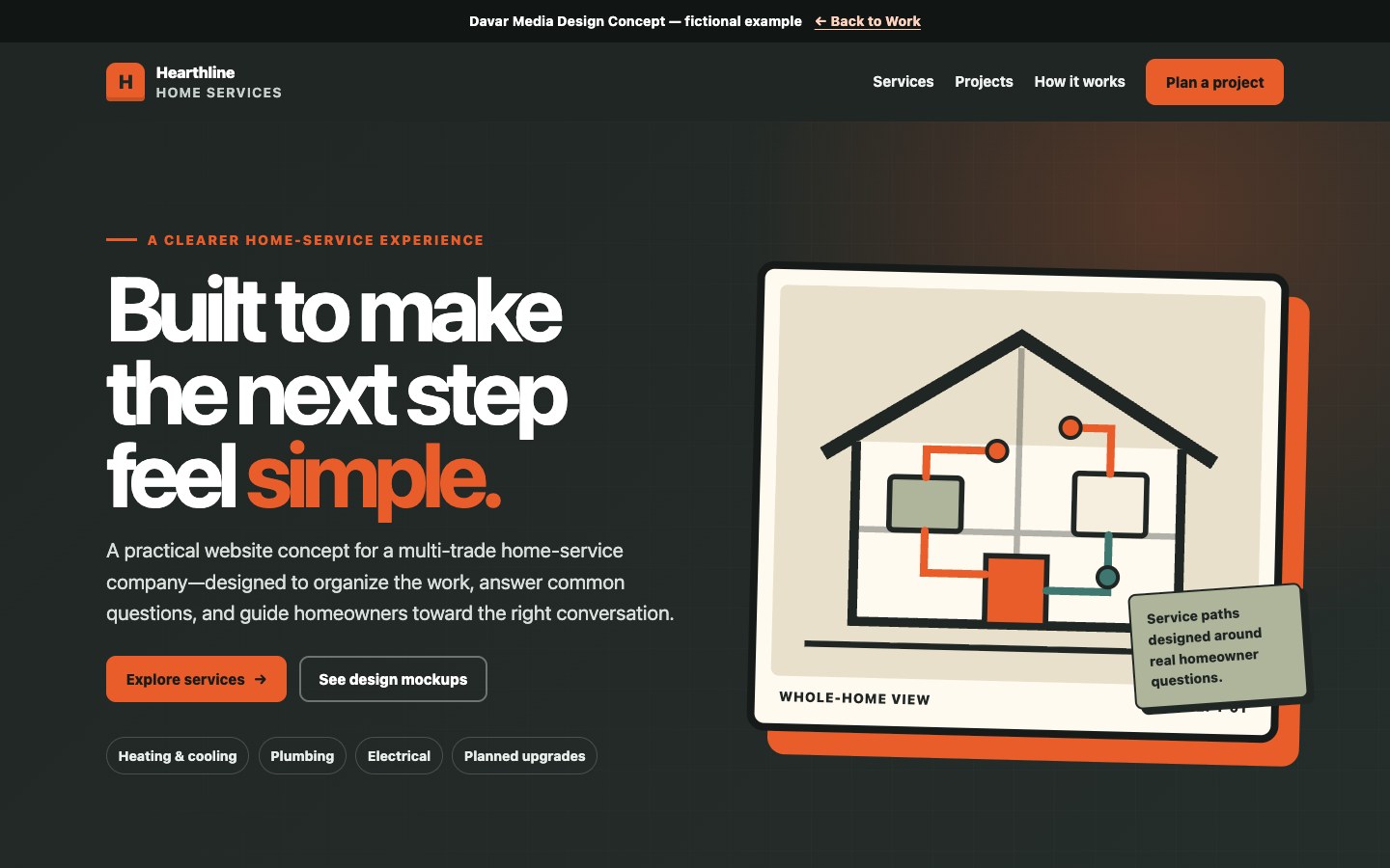 Preview of a fictional project-forward home services website design