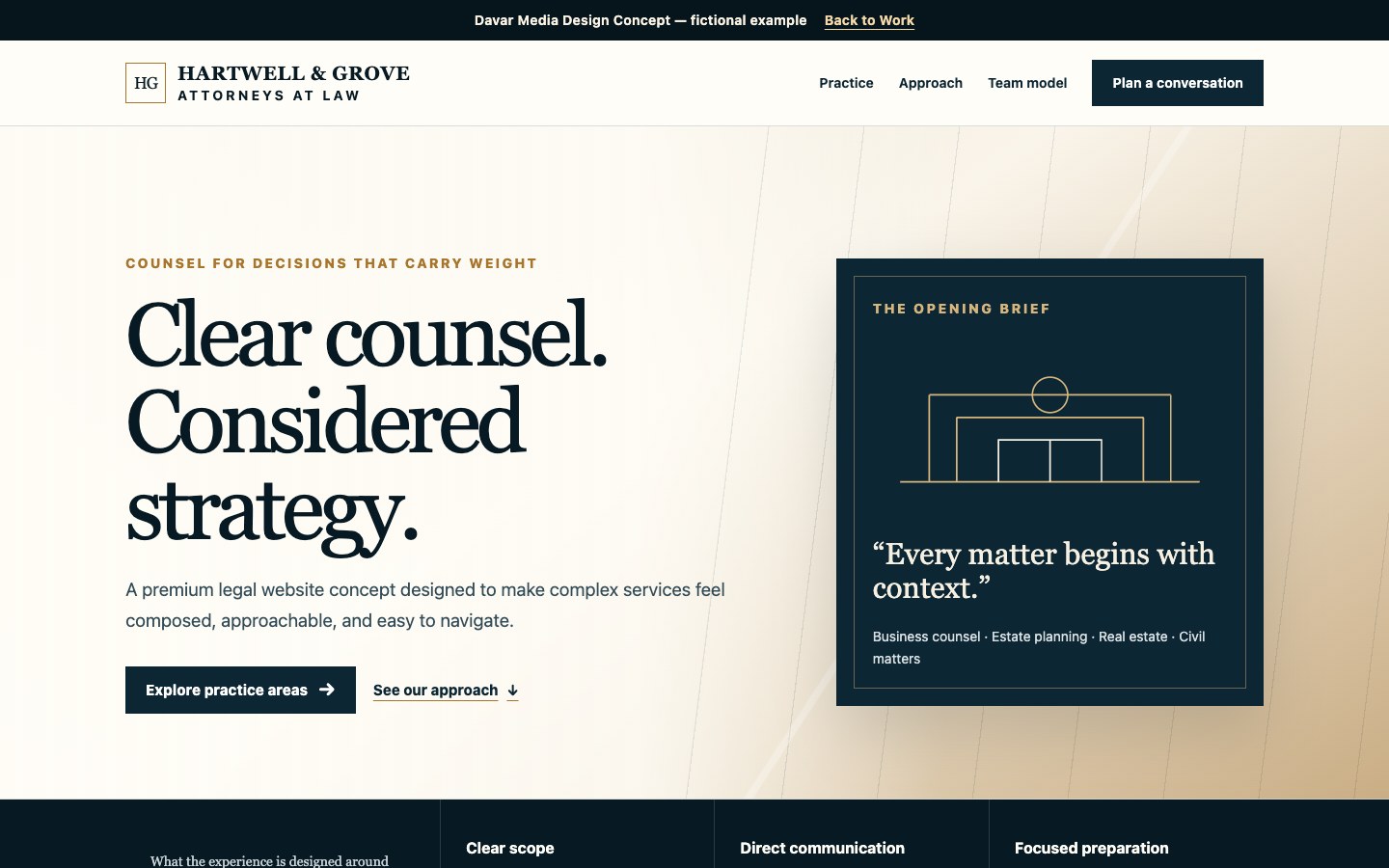 Preview of a fictional premium law firm website design